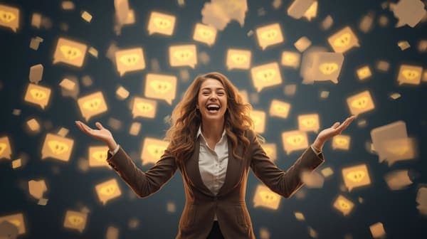 Teacher with positive feedback bubbles in background